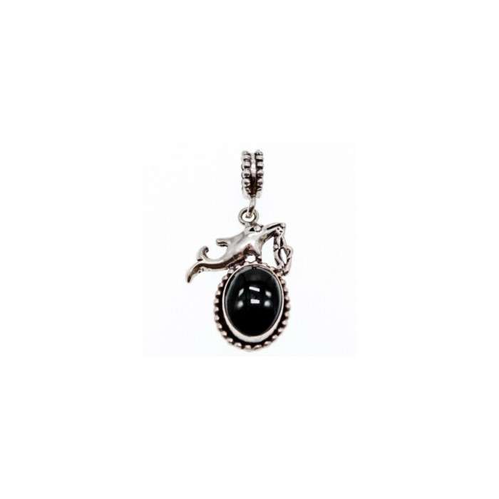 925 Sterling Silver Onyx Dolphin Pendant
