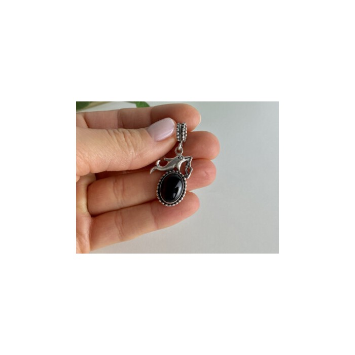 925 Sterling Silver Onyx Dolphin Pendant
