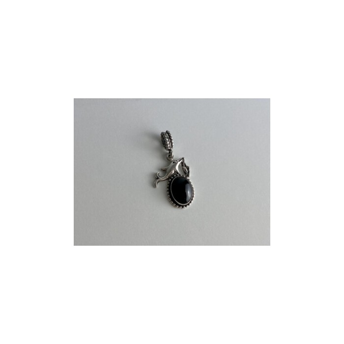 925 Sterling Silver Onyx Dolphin Pendant