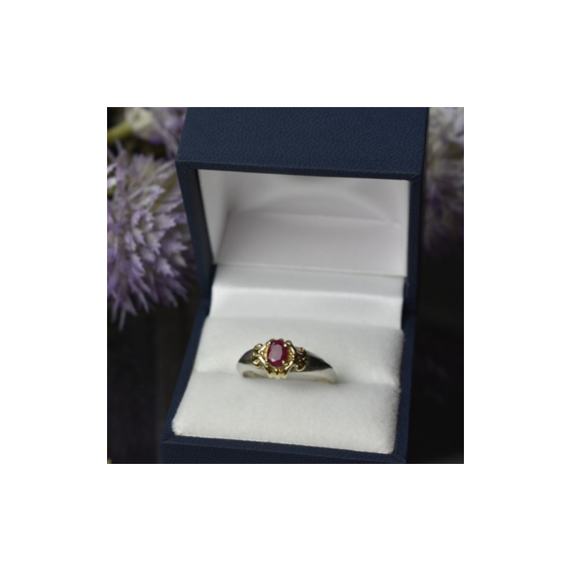 925 Sterling Silver Gold Plated Pink Spinel Ring Size 8.5