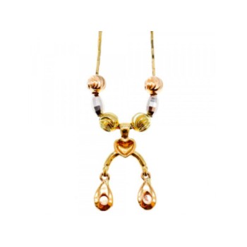 DESIGNER 18K YELLOW, WHITE & PINK GOLD DIAMOND  ITALY NECKLACE