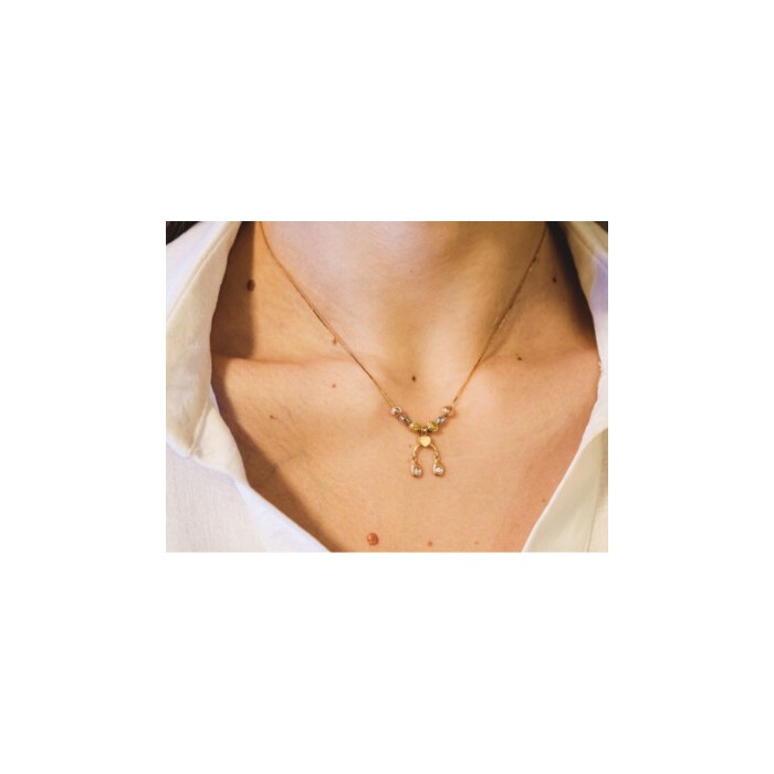 DESIGNER 18K YELLOW, WHITE & PINK GOLD DIAMOND  ITALY NECKLACE