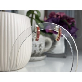 925 Sterling Silver Red Mother Of Pearl Stud Earrings