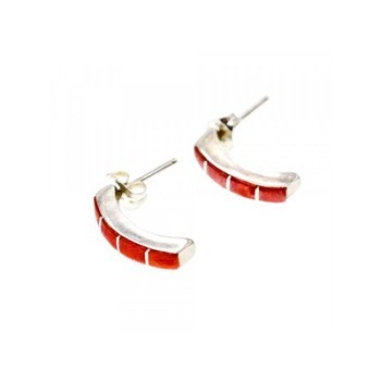 925 Sterling Silver Red Mother Of Pearl Stud Earrings