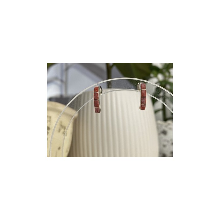 925 Sterling Silver Red Mother Of Pearl Stud Earrings