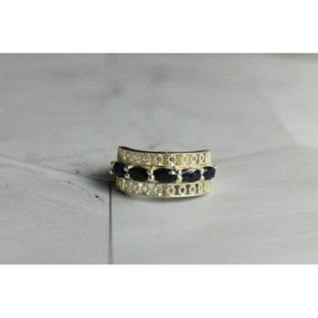 925 Sterling Silver Sapphires Openwork Ring Size 6.5