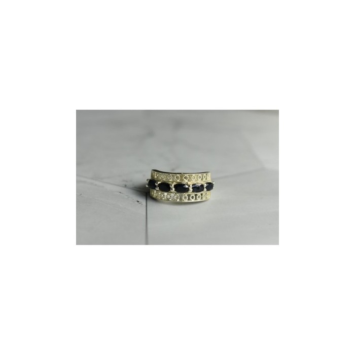 925 Sterling Silver Sapphires Openwork Ring Size 6.5