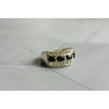 925 Sterling Silver Sapphires Openwork Ring Size 6.5