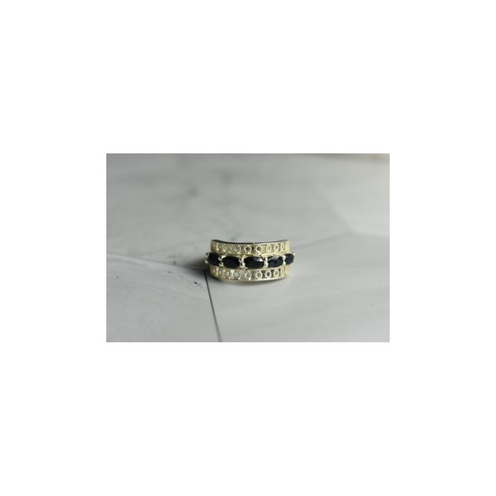 925 Sterling Silver Sapphires Openwork Ring Size 6.5