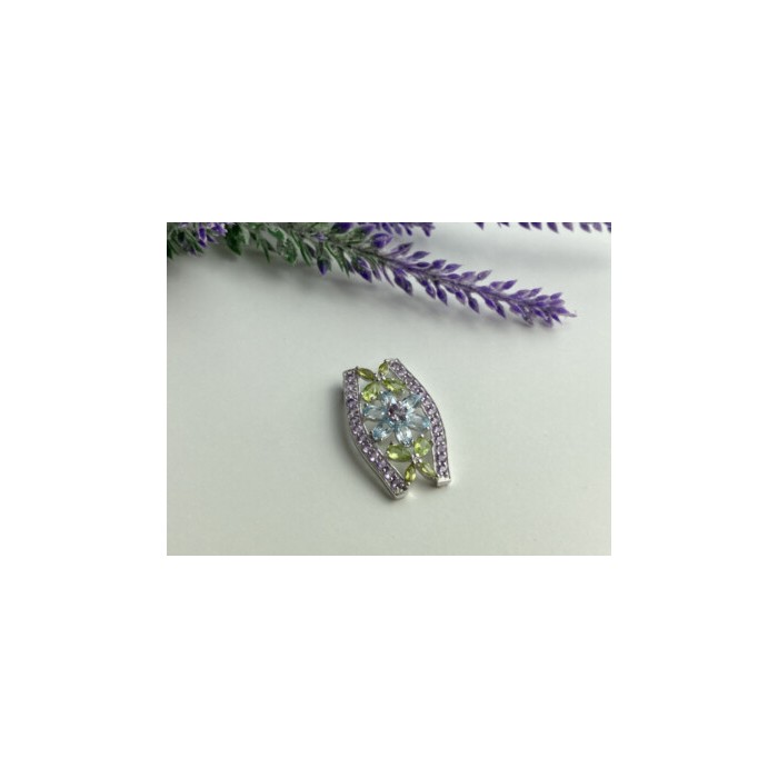 925 STERLING SILVER AMETHYST, BLUE SPINEL & PERIDOT PENDANT