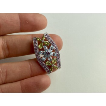 925 STERLING SILVER AMETHYST, BLUE SPINEL & PERIDOT PENDANT