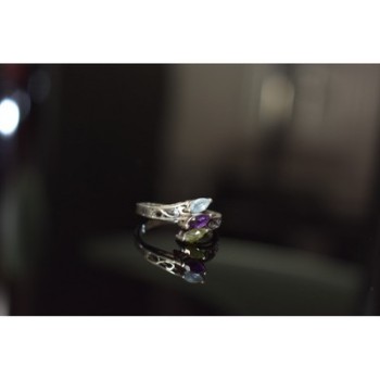925 Sterling Silver Topaz, Amethyst & Peridot Ring Size 7