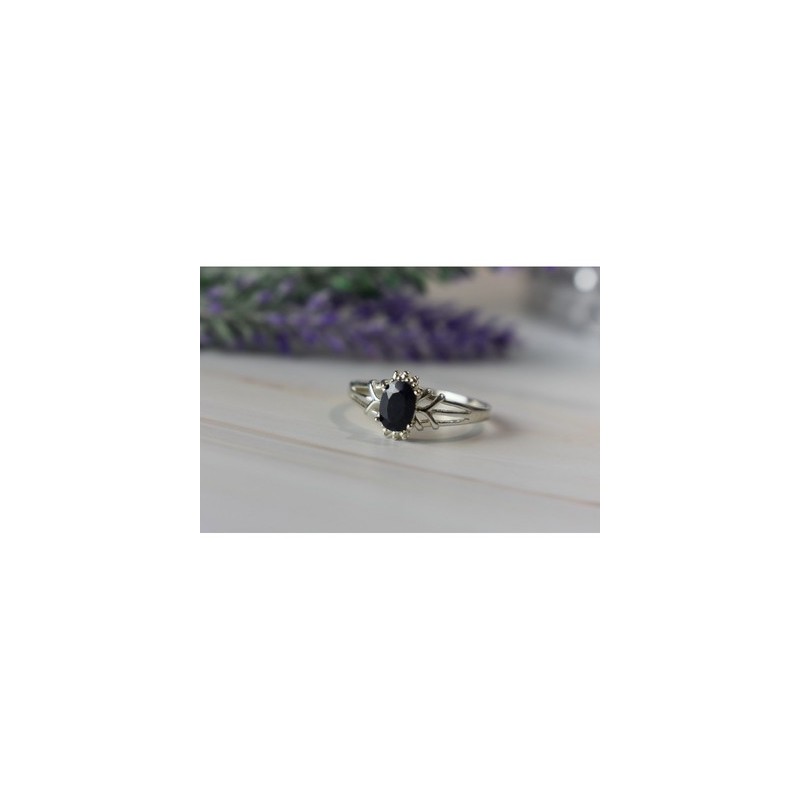 925 Sterling Silver Black Spinel Ring Size 10.25