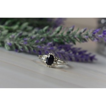 925 Sterling Silver Black Spinel Ring Size 10.25