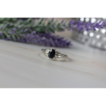 925 Sterling Silver Black Spinel Ring Size 10.25
