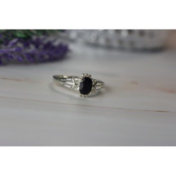 925 Sterling Silver Black Spinel Ring Size 10.25