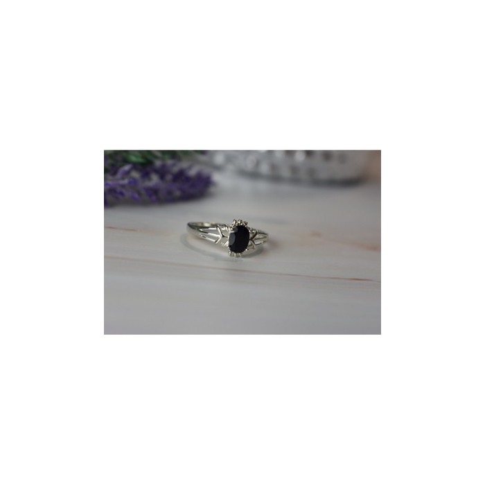 925 Sterling Silver Black Spinel Ring Size 10.25