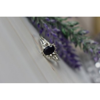 925 Sterling Silver Black Spinel Ring Size 10.25