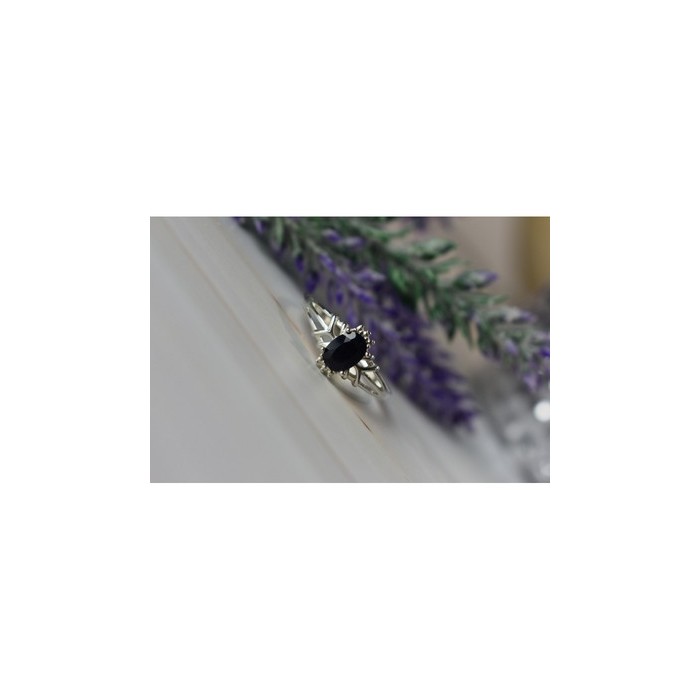 925 Sterling Silver Black Spinel Ring Size 10.25