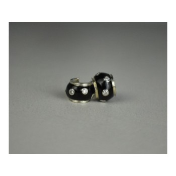 925 Sterling Silver Black Enamel & CZ Earrings