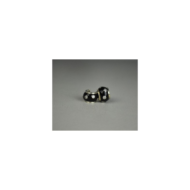 925 Sterling Silver Black Enamel & CZ Earrings