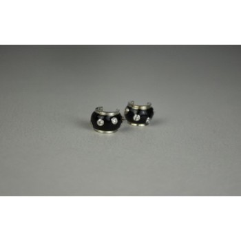 925 Sterling Silver Black Enamel & CZ Earrings