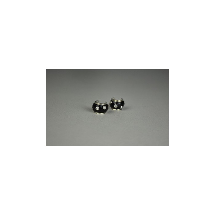 925 Sterling Silver Black Enamel & CZ Earrings