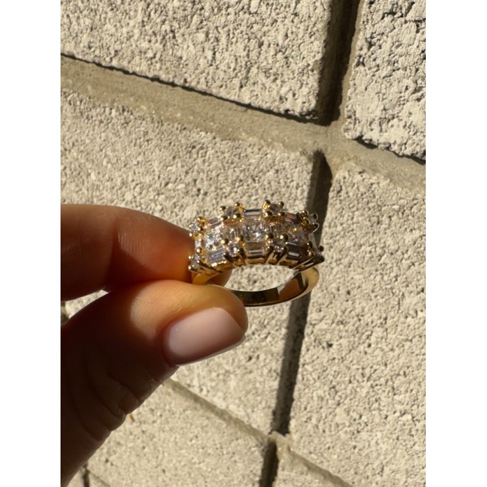 925 Sterling Silver Gold Plated CZ Ring Size 7