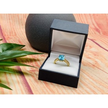 925 Sterling Silver Gold Plated Blue Topaz Ring Size 8