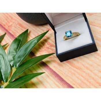 925 Sterling Silver Gold Plated Blue Topaz Ring Size 8