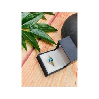 925 Sterling Silver Gold Plated Blue Topaz Ring Size 8