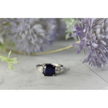 925 Sterling Silver Sapphire & CZ Ring Size 6.5