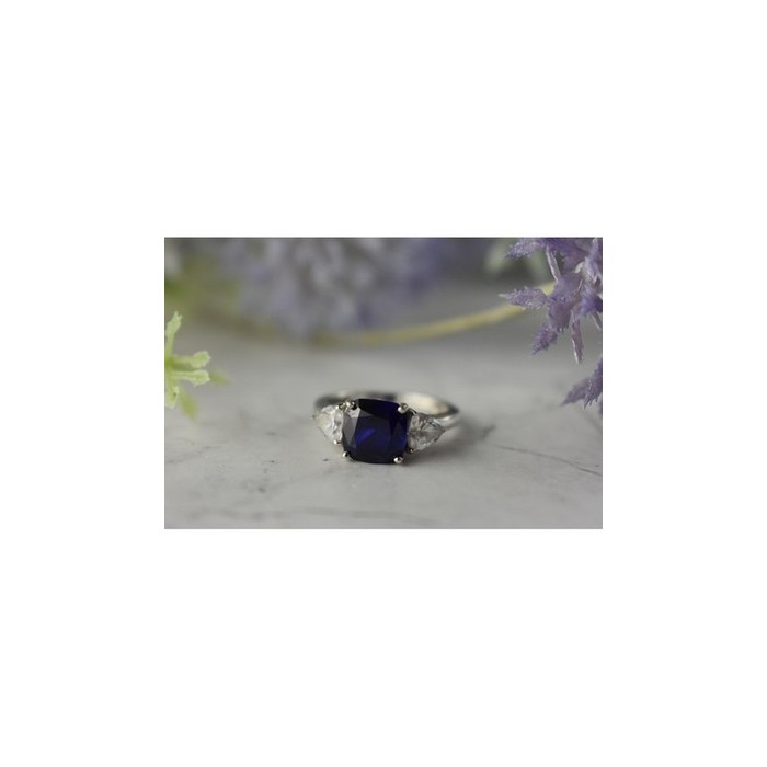 925 Sterling Silver Sapphire & CZ Ring Size 6.5