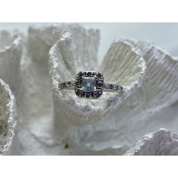 925 Sterling Silver Aquamarine & CZ Ring Size 6.5