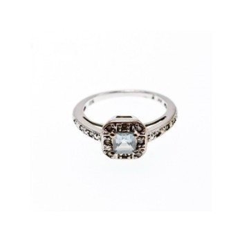925 Sterling Silver Aquamarine & CZ Ring Size 6.5