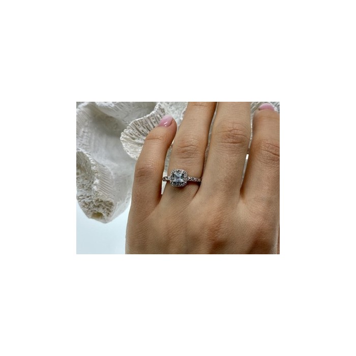 925 Sterling Silver Aquamarine & CZ Ring Size 6.5