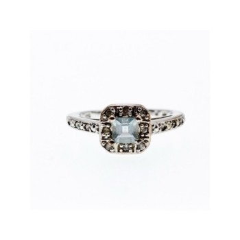 925 Sterling Silver Aquamarine & CZ Ring Size 6.5