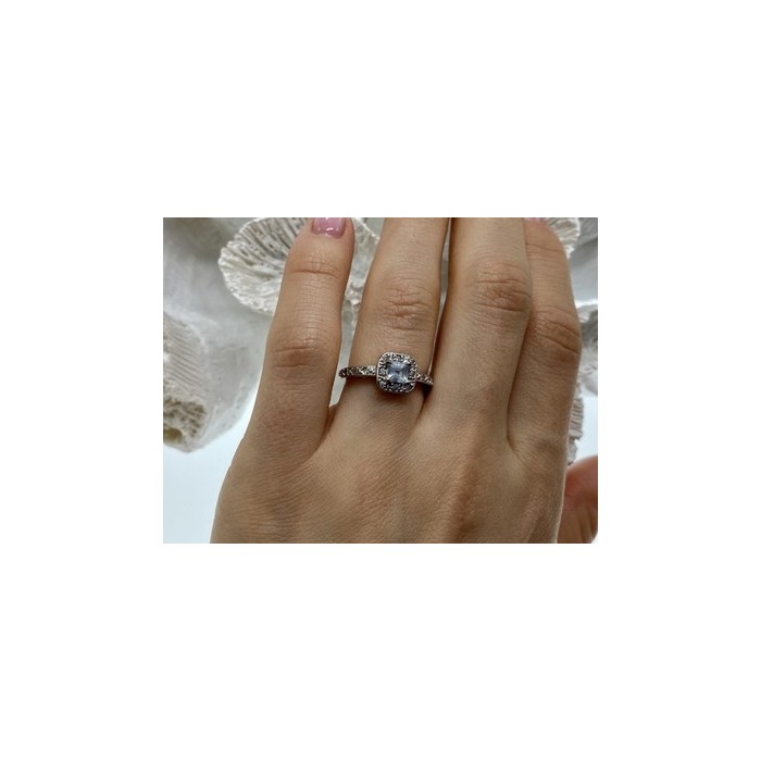 925 Sterling Silver Aquamarine & CZ Ring Size 6.5