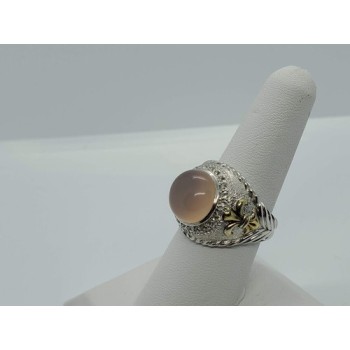 925 Sterling Silver Rose Quartz & Beryl Ring Size 8