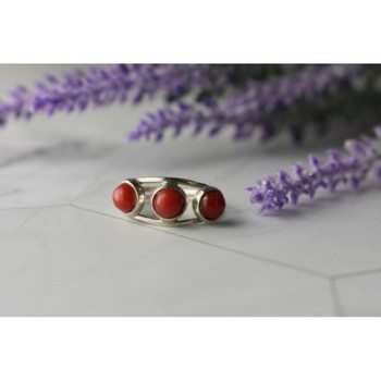 925 Sterling Silver Red Corals Ring Size 6.5