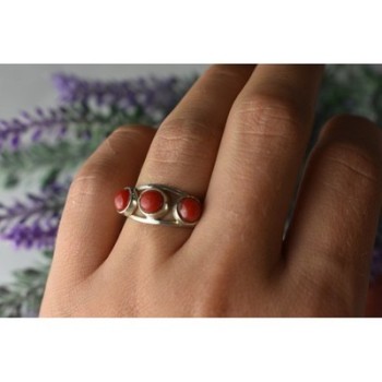 925 Sterling Silver Red Corals Ring Size 6.5