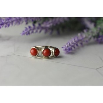 925 Sterling Silver Red Corals Ring Size 6.5