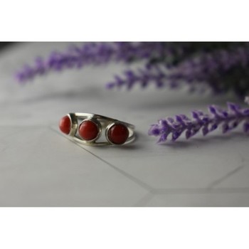 925 Sterling Silver Red Corals Ring Size 6.5