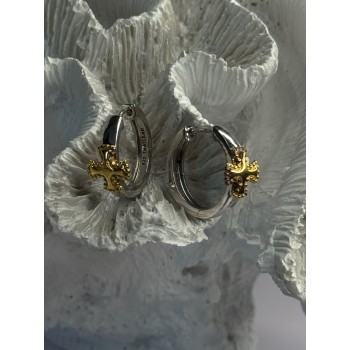 925 Sterling Silver Gold Plated Cross Earrings Length 0.75 Inch