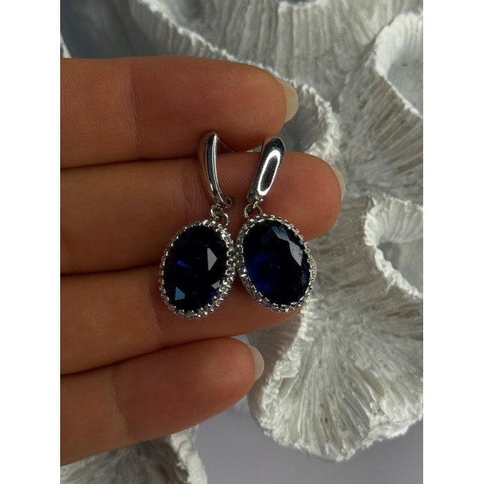 Elegant 925 Sterling Silver Sapphire Earrings Length 1.20 Inch