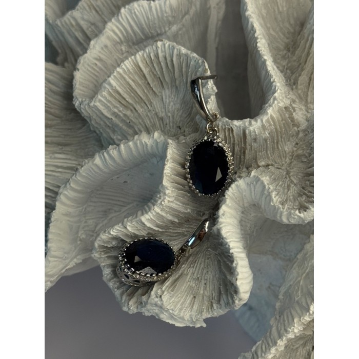 Elegant 925 Sterling Silver Sapphire Earrings Length 1.20 Inch