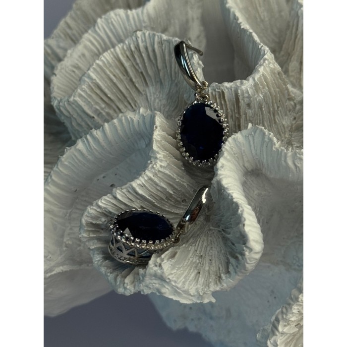 Elegant 925 Sterling Silver Sapphire Earrings Length 1.20 Inch