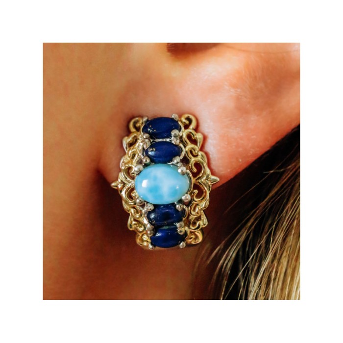 925 STERLING SILVER GOLD PLATED LARIMAR & SODALITE EARRINGS