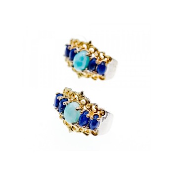 925 STERLING SILVER GOLD PLATED LARIMAR & SODALITE EARRINGS