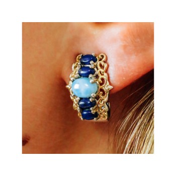925 STERLING SILVER GOLD PLATED LARIMAR & SODALITE EARRINGS